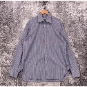 Kiton Dress Shirt 17.5 / 44 Mens Blue Plaid